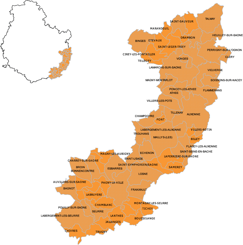 DSDEN 21 carte de la circonscription Auxonne Val-de-Saône