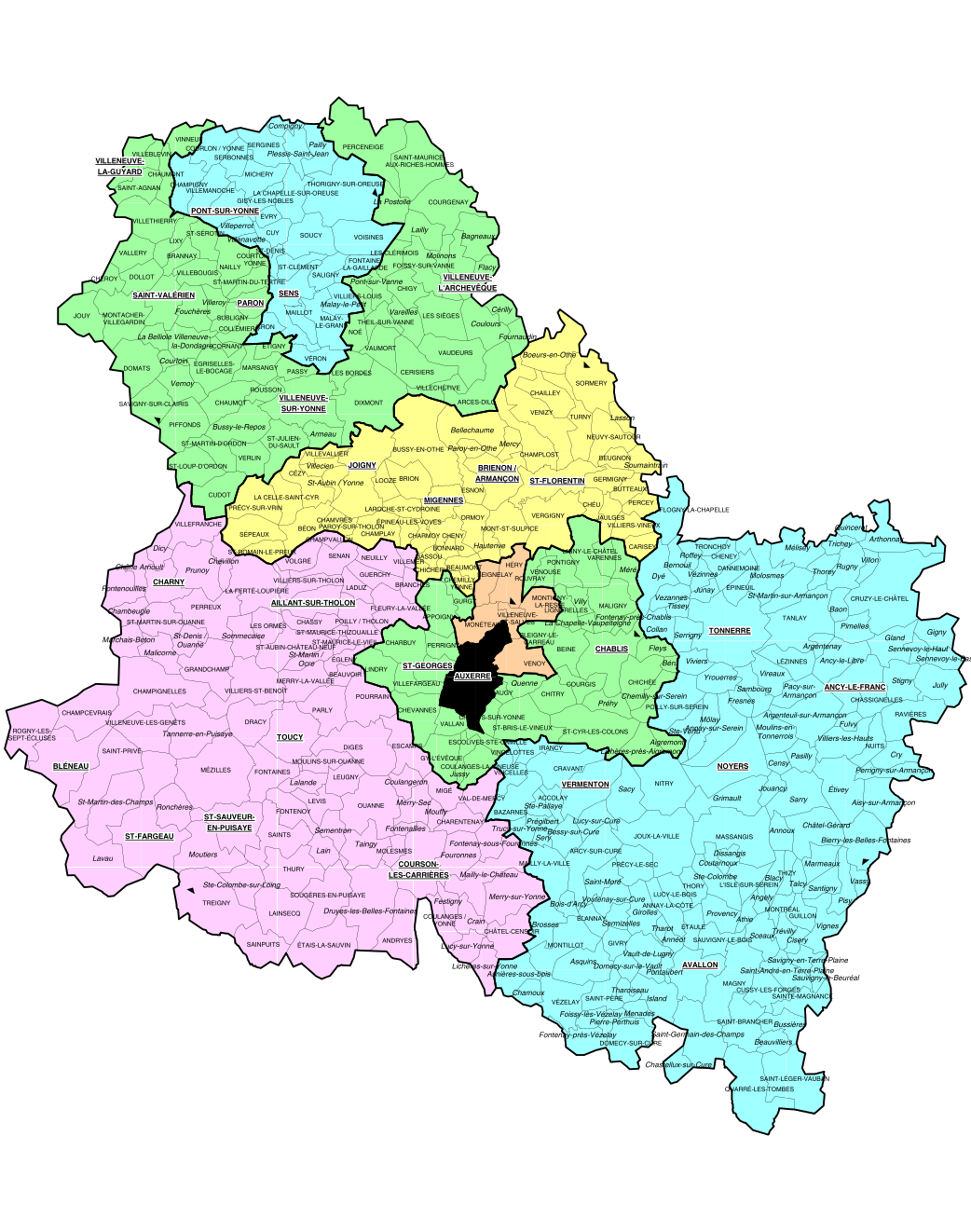 Carte des circonscriptions de l'Yonne