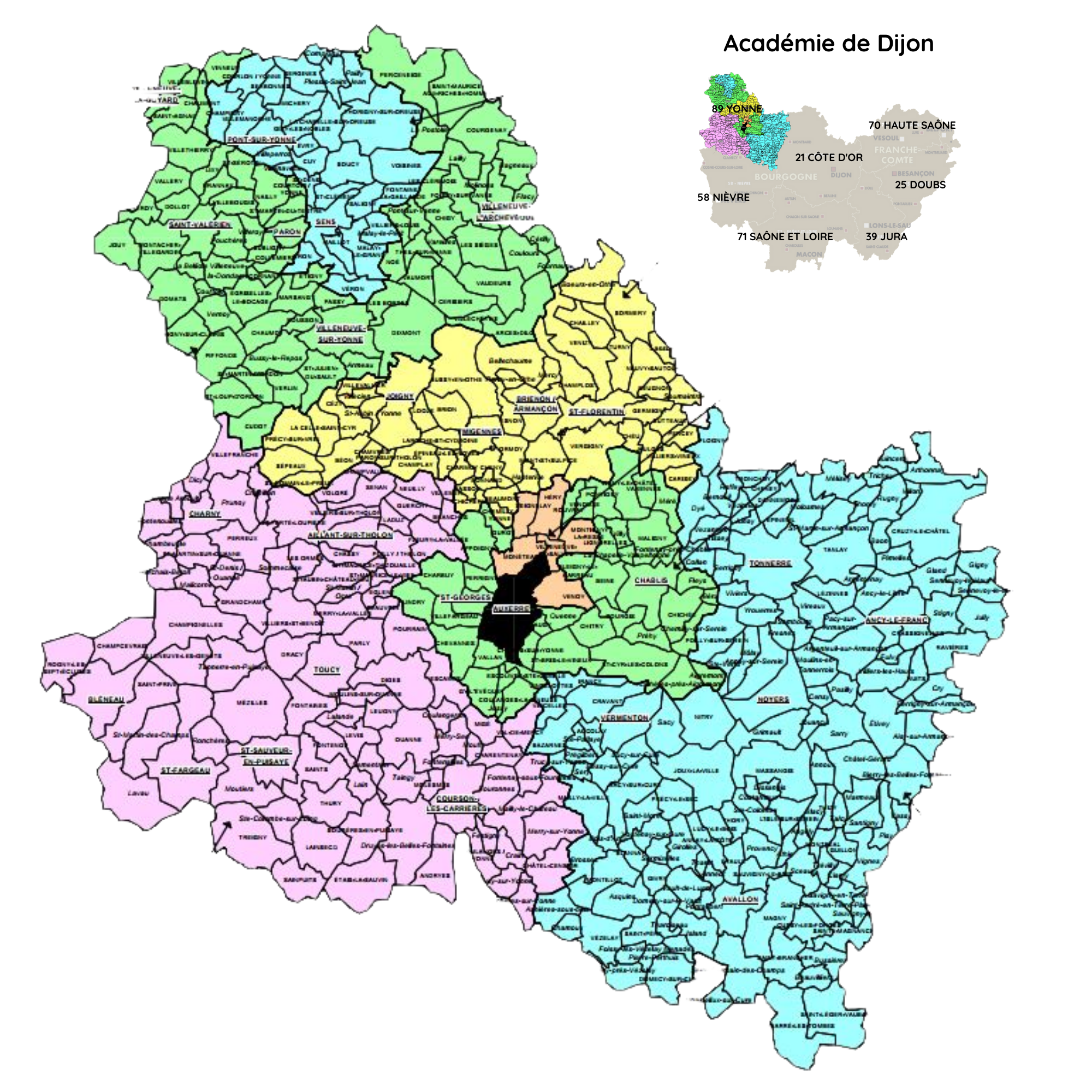 Carte des circonscriptions dans l'Yonne