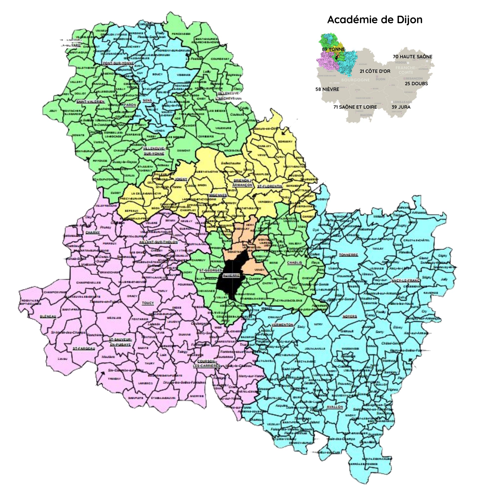 Carte des circonscriptions dans l'Yonne