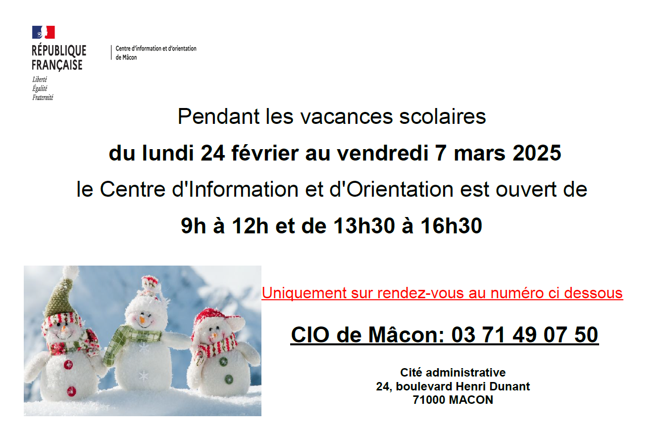 Permanences CIO vacances d'hiver