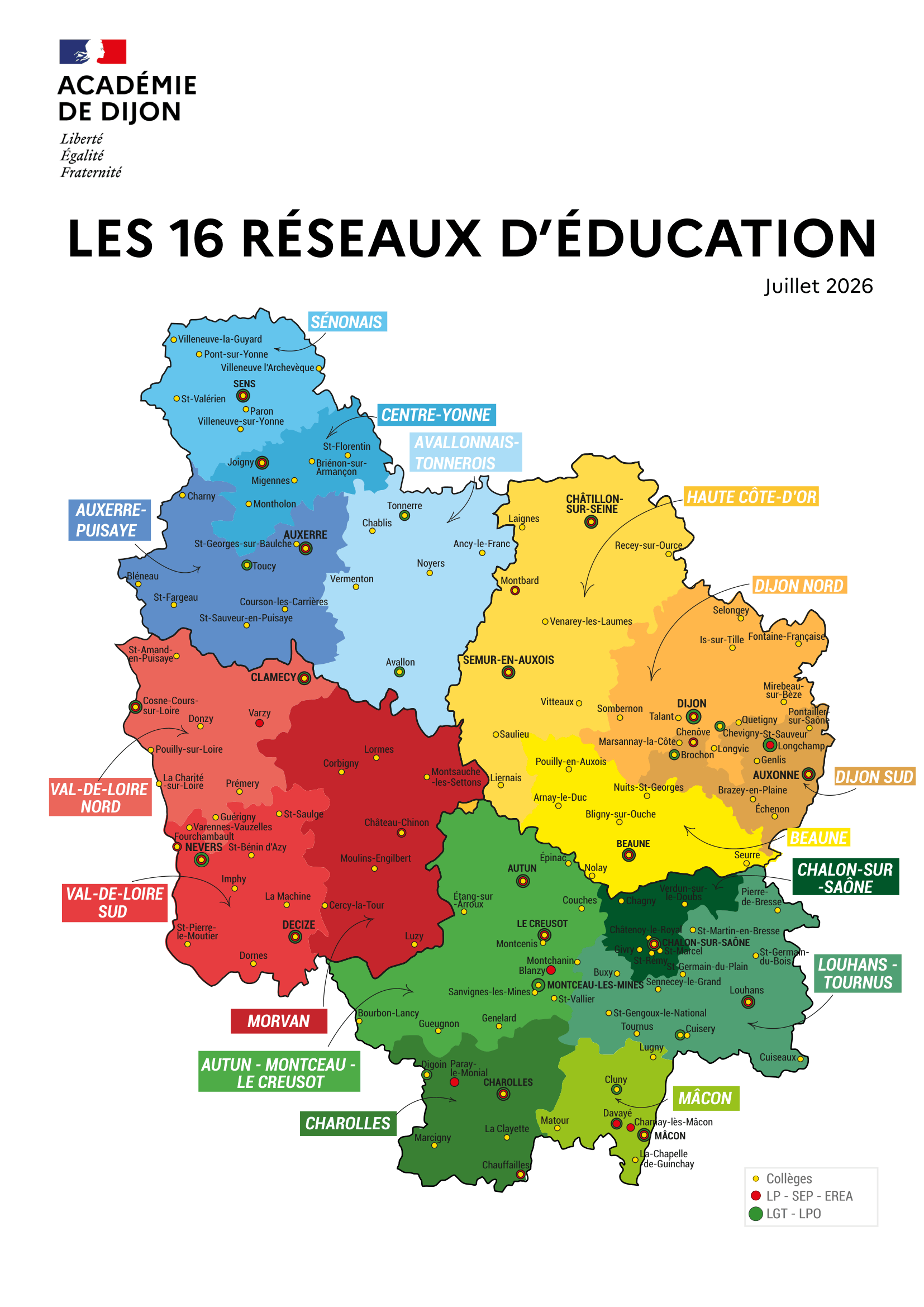 Carte des 17 réseaux d'éducation - 072026
