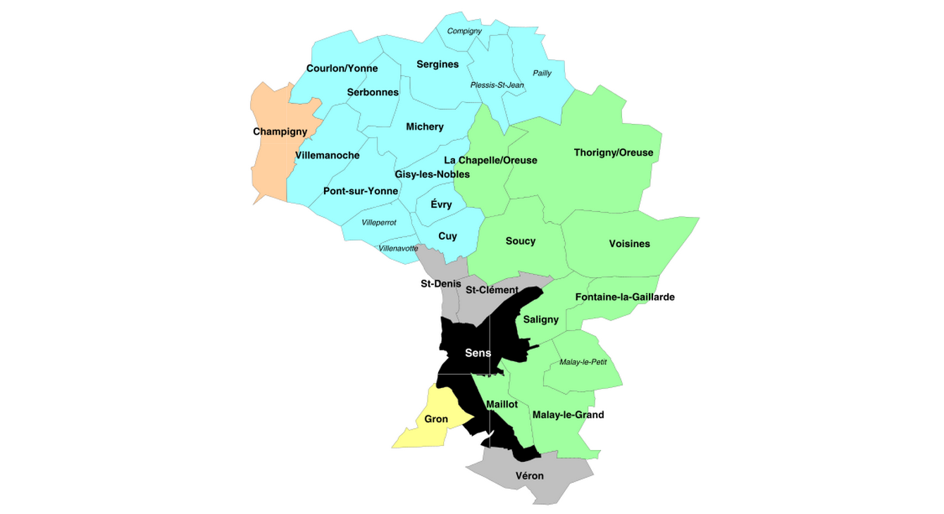 Carte de la circonscription de Sens 1