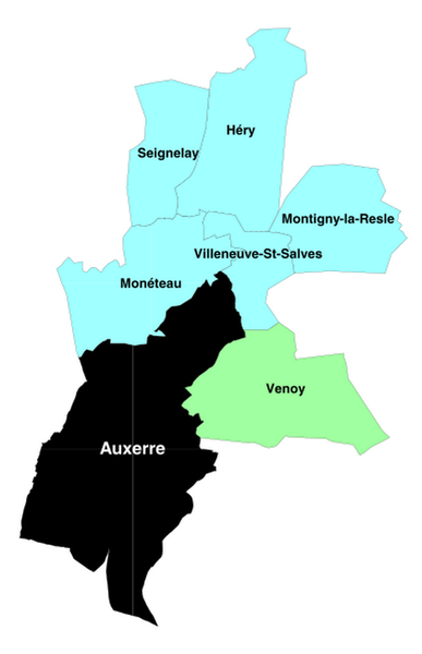 Carte de la circonscription d'Auxerre 2