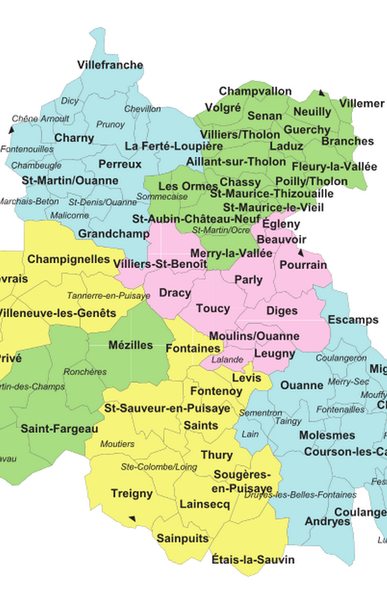 Carte de la circonscription d'Auxerre 3